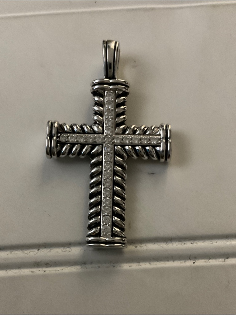 David Yurman Silver Cross Pendant with Pave Diamonds